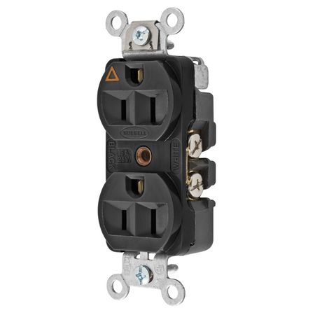 HUBBELL WIRING DEVICE-KELLEMS Straight Blade Devices, Receptacles, Duplex, Hubbell-Pro Heavy Duty, 2-Pole 3-Wire Grounding, 15A 125V, 5-15R, Black, Single Pack, Isolated Ground. CR5252IGBK